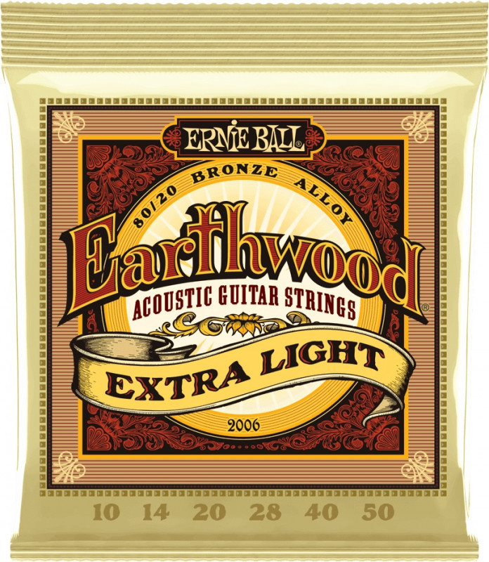 Ernie Ball - Cordes acoustiques - Earthwood 80/20 Bronze Extra Light (10-50)