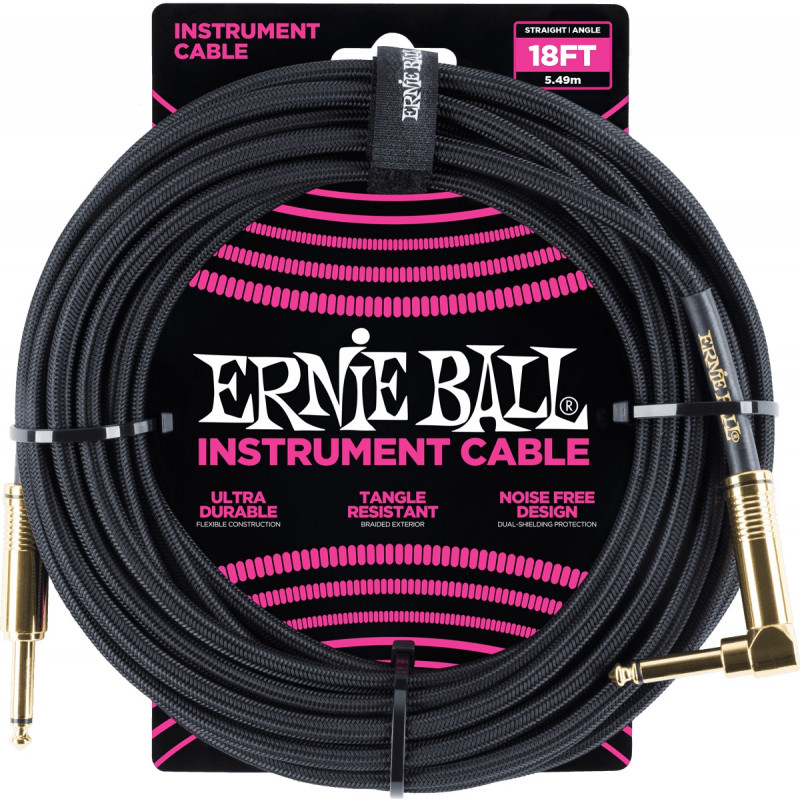 Ernie Ball - Câbles instrument - Jack/jack Coudé 5,50m Noir