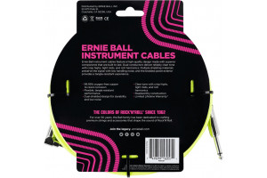 Ernie Ball - Câbles instrument - Gaine Tissée jack/jack Coudé 7,62m Jaune