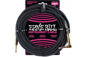 Ernie Ball - Câbles instrument - Gaine Tissée jack/jack Coudé 7,62m Noir