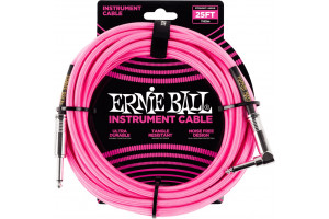 Ernie Ball - Câbles instrument - Gaine Tissée jack/jack Coudé 7,62m Rose