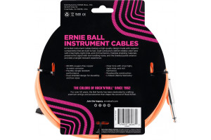 Ernie Ball - Câbles instrument - Gaine Tissée jack/jack Coudé 7,62m Orange