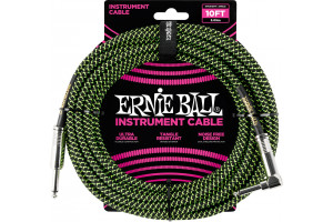 Ernie Ball - 10’ Braided Straight/Angle Instrument Cable Black Green