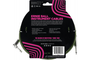 Ernie Ball - 10’ Braided Straight/Angle Instrument Cable Black Green