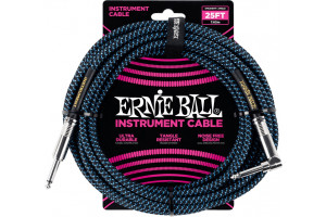 Ernie Ball - 25’ Braided Straight/Angle Instrument Cable Black Blue