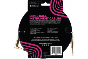 Ernie Ball - Câbles instrument - Jack/jack Coudé 5,50m Noir