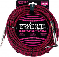 Ernie Ball - 25’ Braided Straight/Angle Instrument Cable Black Red